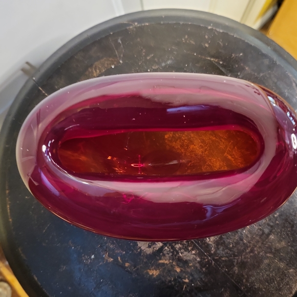 Vintage Murano Style Red Glass Heart Vase 5" - Picture 7 of 8